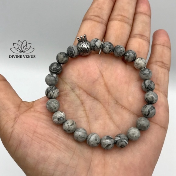 Picasso Jasper Stone Lion Charm Stretch Bracelet - Picture 6 of 7